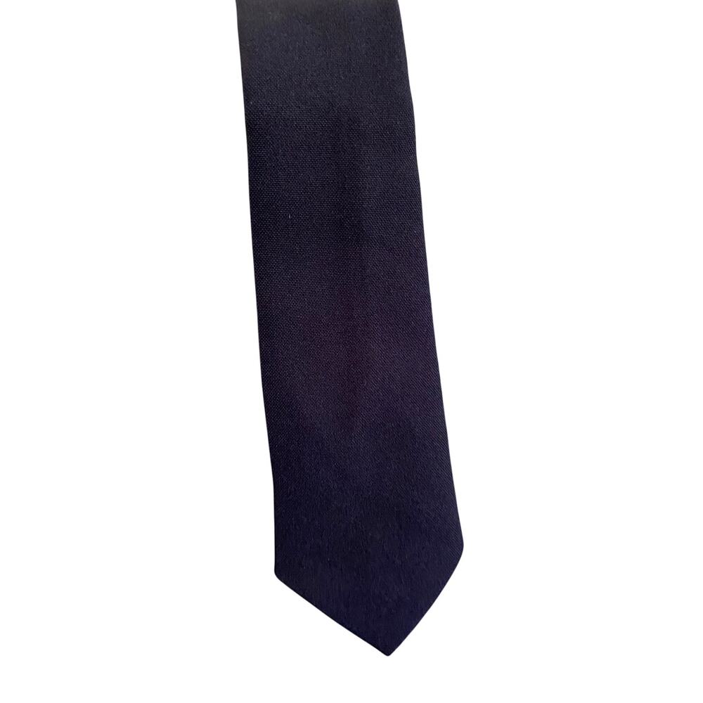 Vintage‎ Navy Blue Solid Skinny Necktie Minimalist Retro Mens Tie